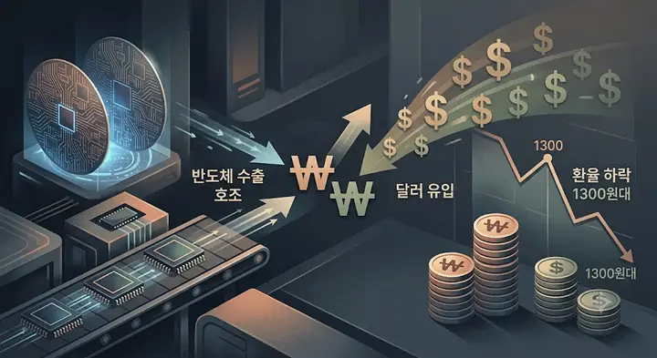 반도체 수출 호조와 달러 유입에 원·달러 환율 1300원대로 하락