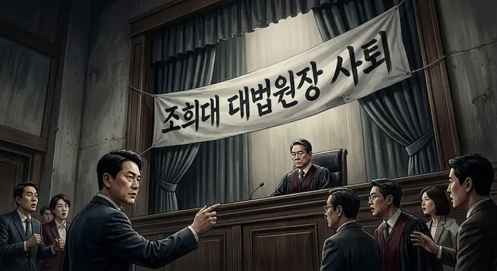 더불어민주당 김민석 최고위원의 '조희대 대법원장 사퇴' 현수막 지시 및 사법부 갈등