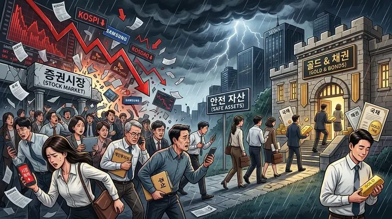 주식 시장 공포 심리 확산 속 '전투개미' 이탈 및 안전자산 선호