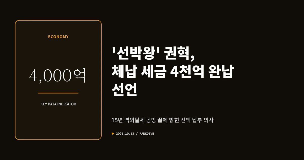 '선박왕' 권혁, 15년 만에 체납 세금 약 4000억 원 완납 의사 표명
