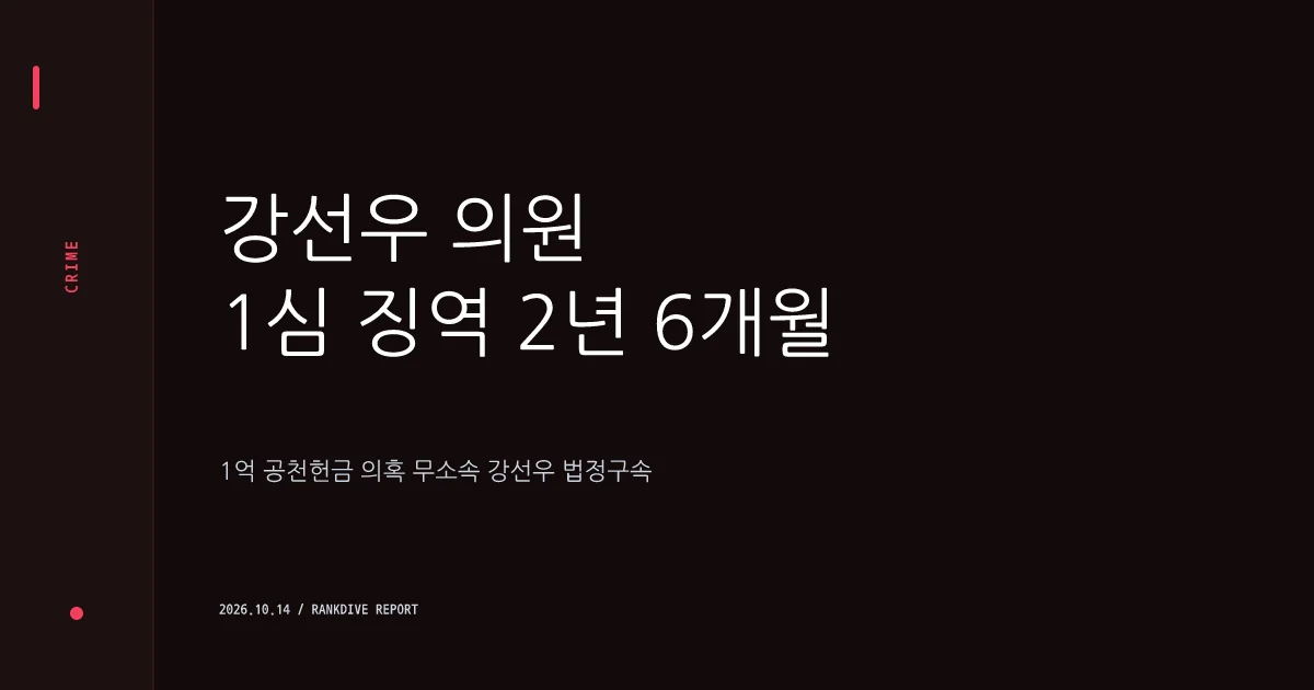 '1억 공천헌금 의혹' 무소속 강선우 의원 1심서 징역 2년 6개월 선고 및 법정구속