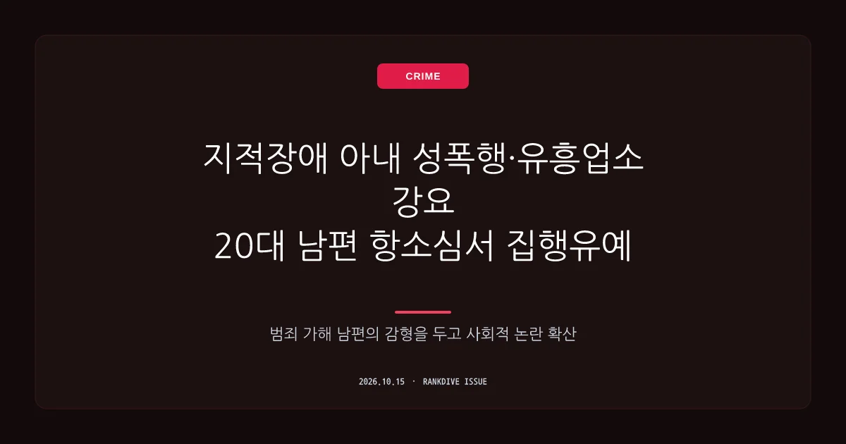 지적장애 아내 유흥업소 강요·성폭행한 20대 남편 항소심서 집행유예 감형 논란